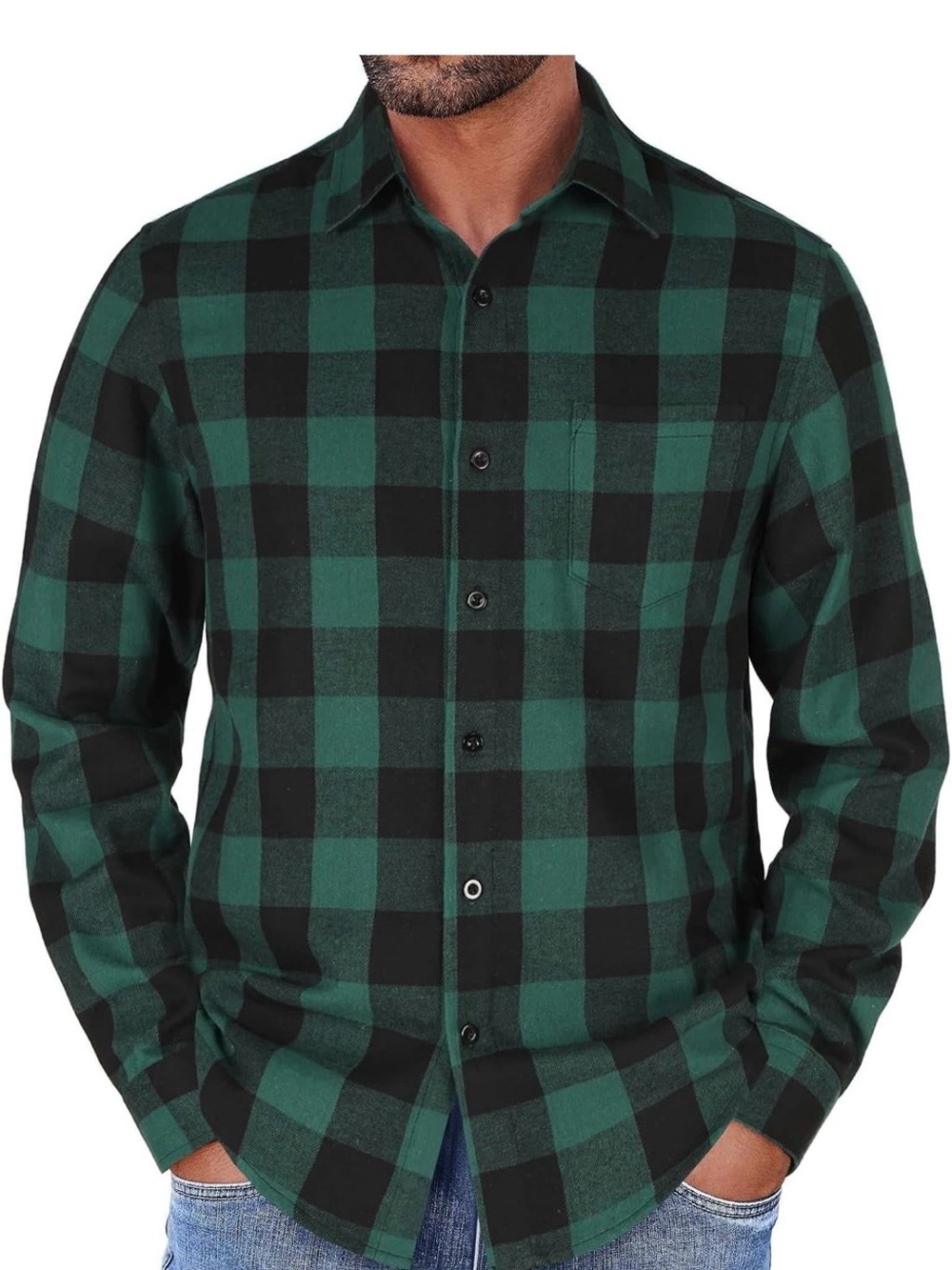 Amazon Essentials Green and Black Buffalo Plaid Button-Down Shirt